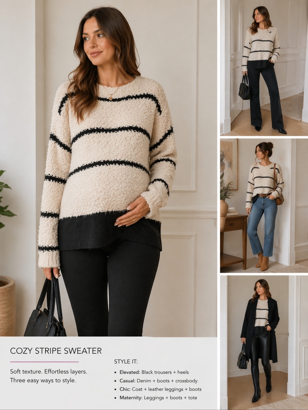 Maternal America Off-White and Black Mixed Media Sweater  - NWT